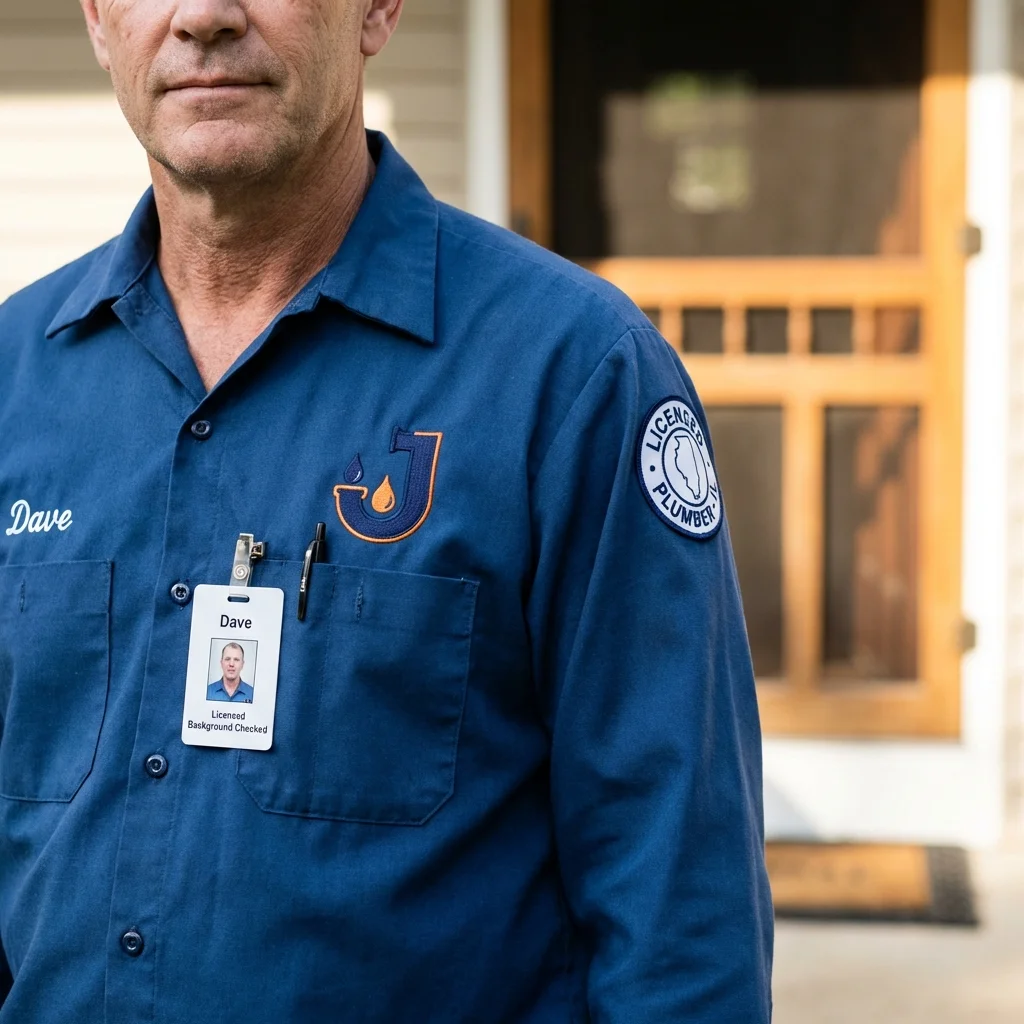 Licensed plumber showing ID badge in Queen City, TX