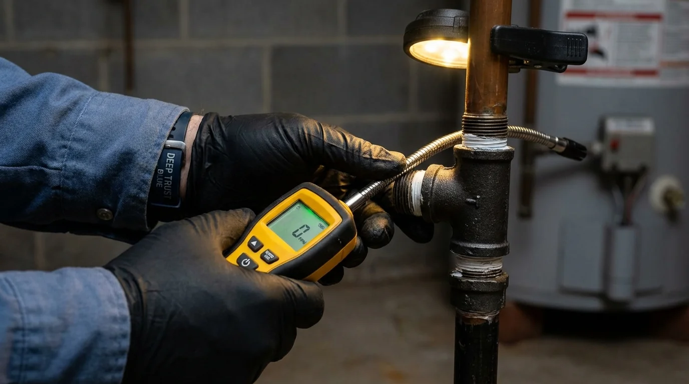 Gas leak detection with electronic sniffer by Johns Plumbing LLC in Queen City