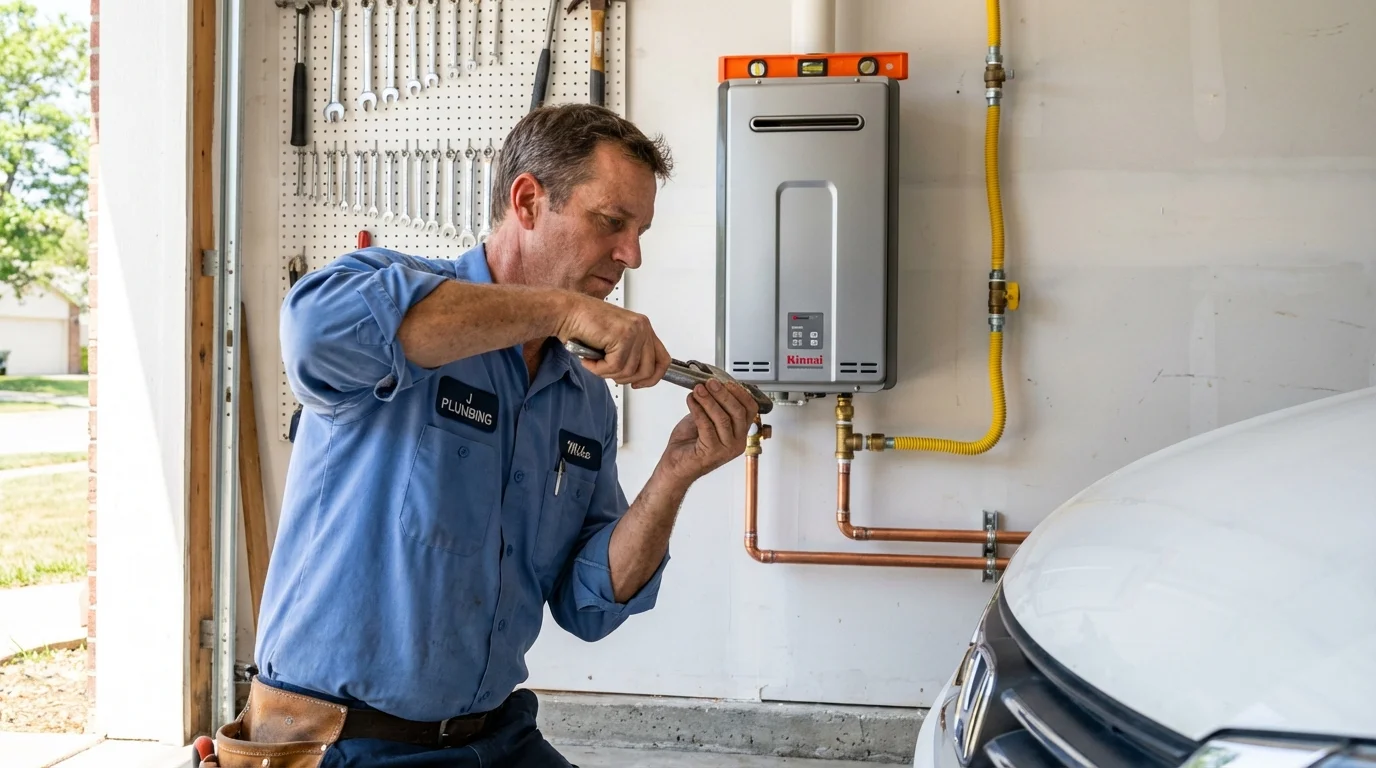 Tankless water heater installation by a Johns Plumbing LLC plumber in Queen City