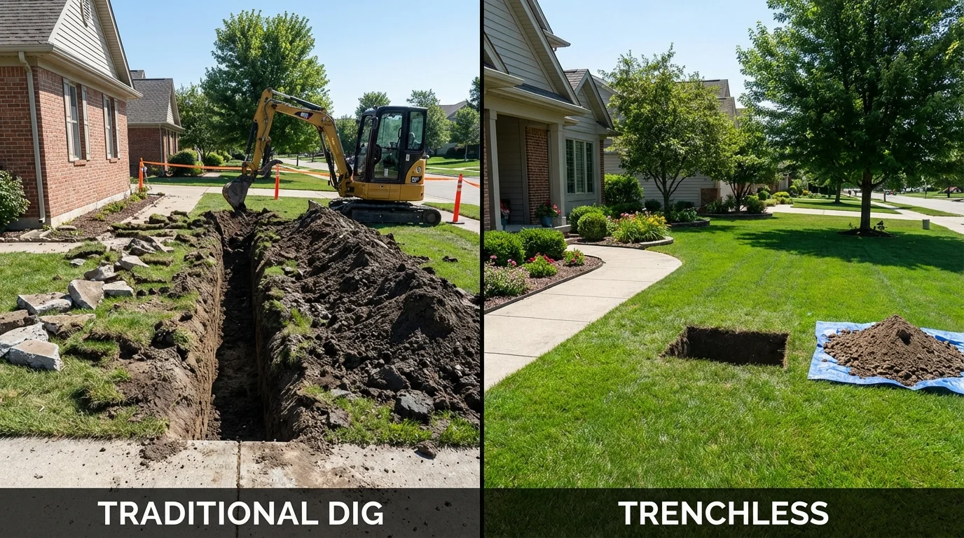 Trenchless sewer repair with minimal yard damage versus traditional excavation in Queen City, TX